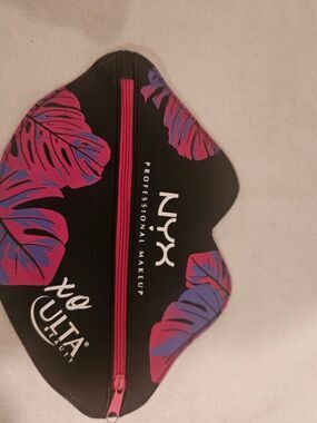 NYX Black Cosmetic Bag with Pink and Purple Leaf Print